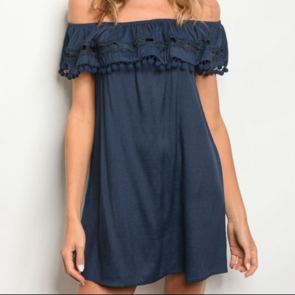 LAST Navy Off-Shoulder Dress - Picture 2 of 3